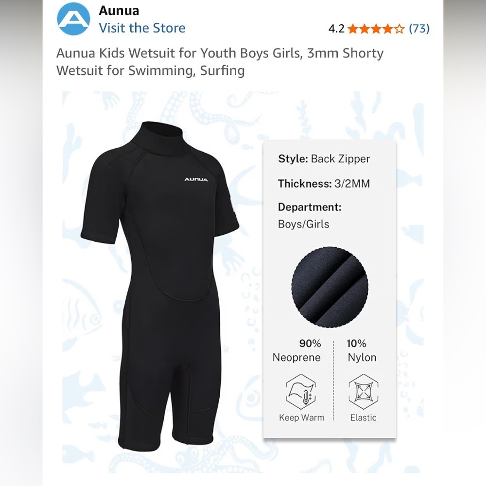 Kids Aunua 3mm Shorty Wetsuit Sz 10 - Picture 11 of 12